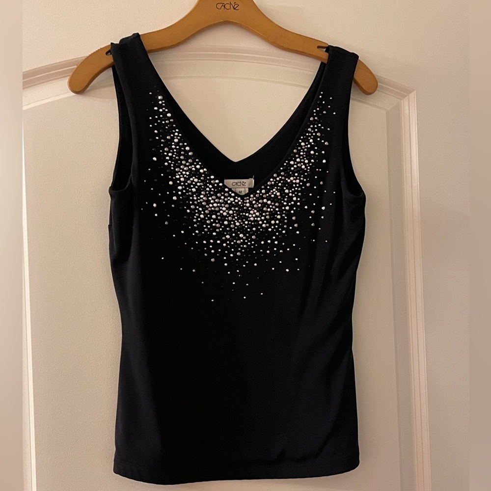 Cache Black Sleeveless Top with Embellishments